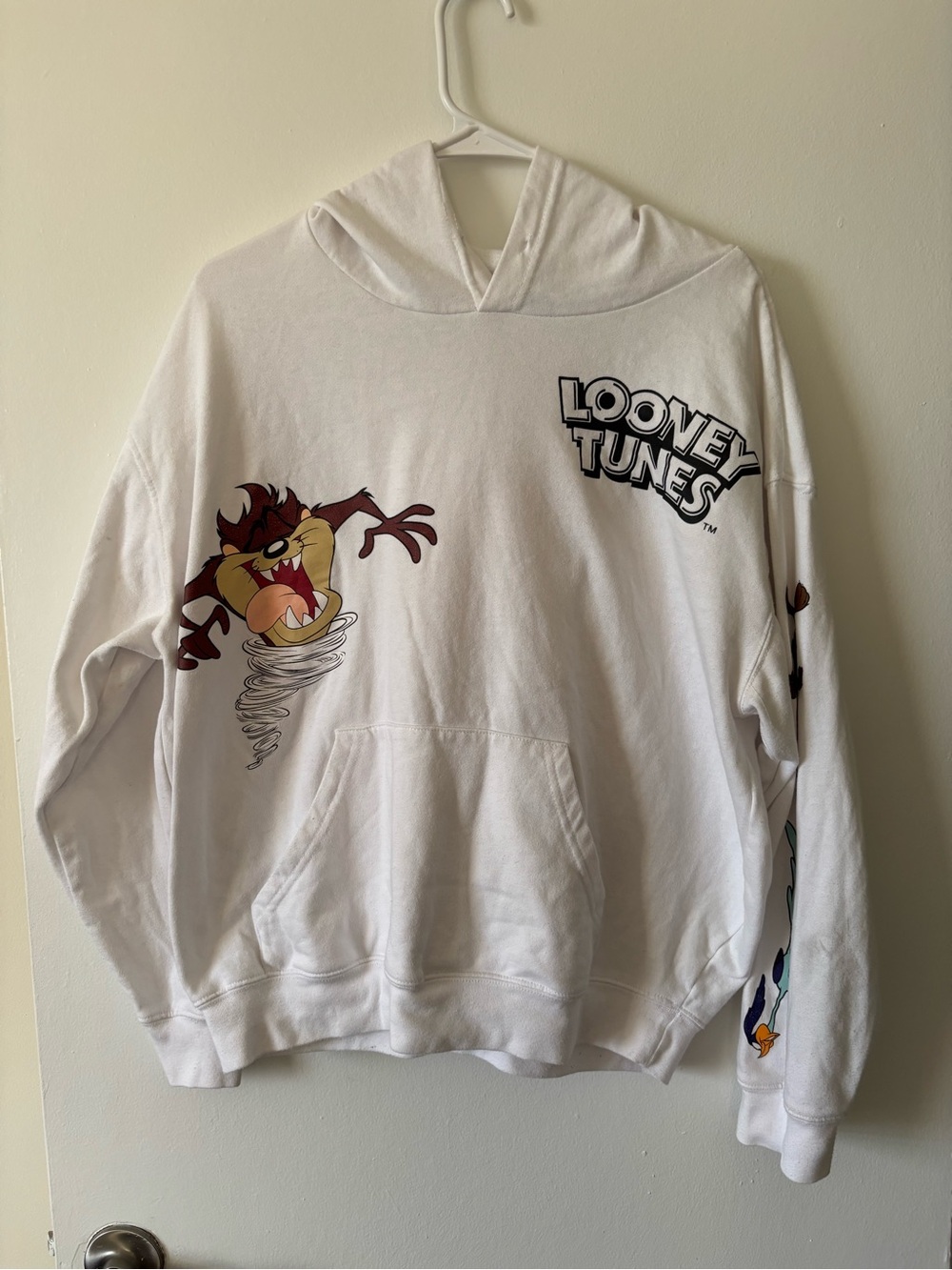 Warner Bros. Looney Tunes White Hoodie with Red-Outlined Logo